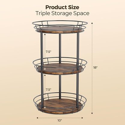 LAMU 10'' Lazy Susan Turntable Organizer, 3 Tier Round Rotating Spice Rack Organization for Kitchen Cabinet and Countertop, Wooden Lazy Susan for Table Top, Pantry, Bathroom, Vanity, Home Decor