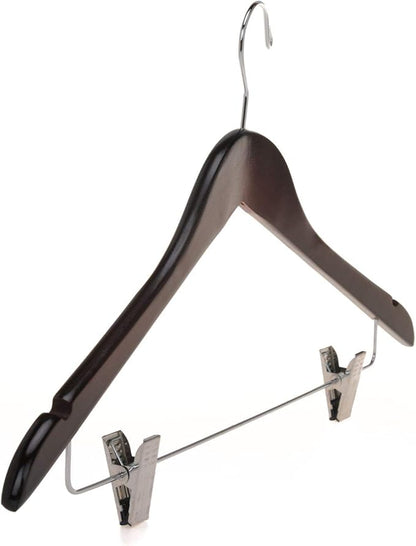 Quality Wooden Skirt Hangers with Clips Smooth Solid Wood Pants Hangers with Durable Adjustable Metal Clips, Swivel Hook, Coat, Jacket, Blouse Suit Hangers (Mahogany, 10)