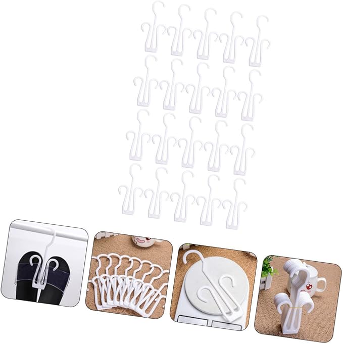 Cabilock 40 pcs White Shoes Hanging Rack, Plastic Material, Double Hooks Design, Ideal for Dehumidifying, Hanging and Organizing Leather Shoes