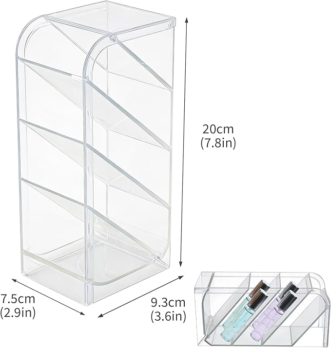 4-Tier Acrylic Rollerball Perfume Organizer, 45° Slanted Perfume Holder, Transparent ScentBird & Travel Size Perfume Sample Storage Case(1 pack)