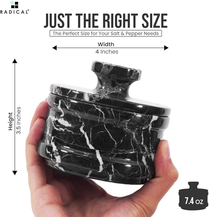 Radicaln Marble Salt Cellar with Lid 4" Inch Black Handmade Table Salt Container & Sugar Bowl For Kitchen Countertop, Ideal Salt Dish & Salt Jar for Celtic Salts