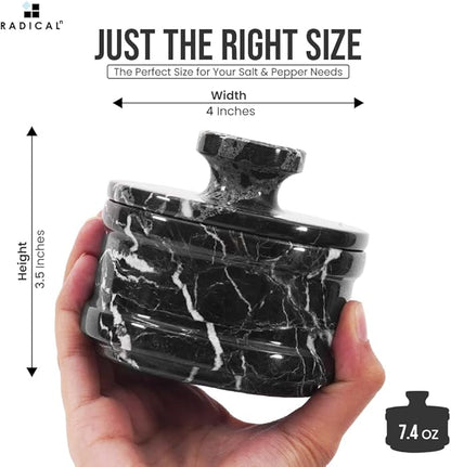 Radicaln Marble Salt Cellar with Lid 4" Inch Black Handmade Table Salt Container & Sugar Bowl For Kitchen Countertop, Ideal Salt Dish & Salt Jar for Celtic Salts