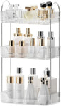 Bathroom Organizer Countertop, Vanity Trays, Skincare Makeup Organizer Shelf, Counter Shelf for Cosmetics, Toiletries, Lotions, Perfumes (3 Tiers, Clear)