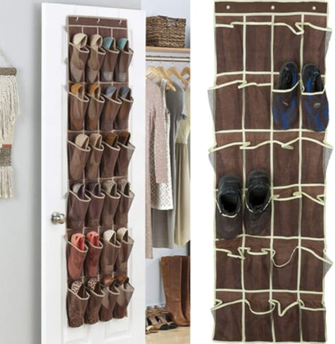 ZXD ZHEXUNDIAN 24 Pocket Over The Door Shoe Organizer Rack Hanging Storage Save Closet and Door Space (Color : Dark Khaki)