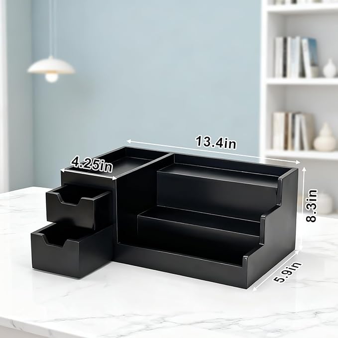 Countertop Perfume & Makeup Organizer - Wooden Rack, Cologne Stand Shelves & Skincare Organizer for Bedroom Dresser, Organizador de Perfumes Estante para Perfumes (Black, 01)