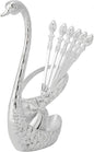 Holder Tableware Storage Stainless Steel Spoon Tableware Kit with Zinc Alloy Swan Shape Holder Storage Organizer (Silver)
