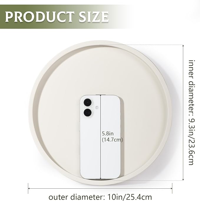Silicone Bathroom Tray Round Vanity Tray Decorative Soap Holder Kitchen Countertop Organizer Coffee Table Decor for Candle, Perfume, Plant, 10 Inch, Beige