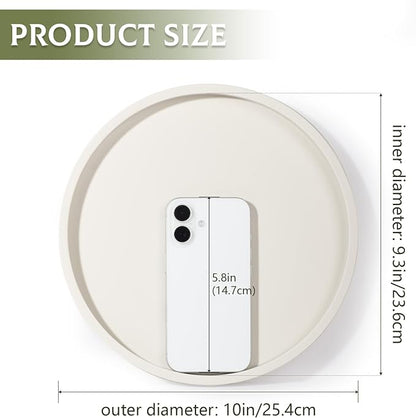 Silicone Bathroom Tray Round Vanity Tray Decorative Soap Holder Kitchen Countertop Organizer Coffee Table Decor for Candle, Perfume, Plant, 10 Inch, Beige