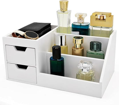 Countertop Perfume & Makeup Organizer - Wooden Rack, Cologne Stand Shelves & Skincare Organizer for Bedroom Dresser, Organizador de Perfumes Estante para Perfumes (Middle, 01) (White, 01)