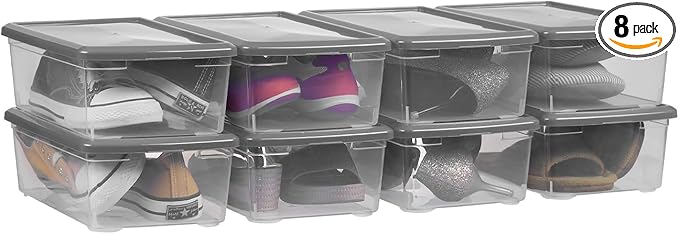 6 Quart Latching Storage Box,Plastic Clear Storage Bins With Lids Stackable (Grey, 8 Pack)