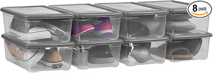 6 Quart Latching Storage Box,Plastic Clear Storage Bins With Lids Stackable (Grey, 8 Pack)
