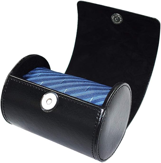 WAJJ Men’s Necktie Travel Case, Tie Anti-Wrinkle Organizer Box - Formal Cylinder Shape (Black)