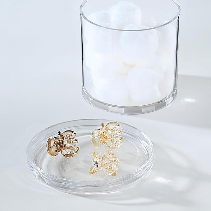 SheeChung 4-Pack Large 20oz Stackable Apothecary Jars - Clear Qtip Holder Dispenser with Storage Lids - Jumbo Size Bathroom Essentials Organizer for Cotton Balls, Pads, Bath Salts