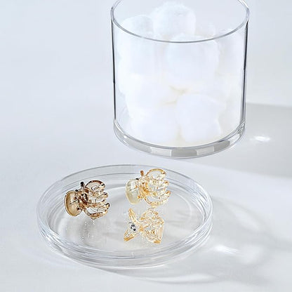SheeChung 2-Pack Stackable Clear Qtip Holder - 10oz Crystal Apothecary Jars with Storage Lids - Clear Plastic Bathroom Countertop Organizer for Cotton Balls, Swabs, Pads - Pinterest Style Decor