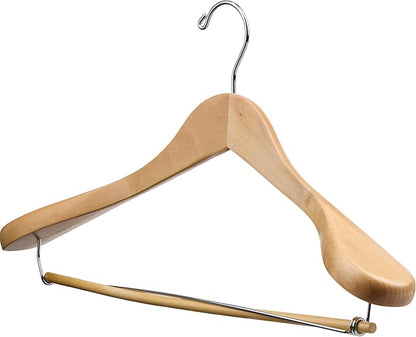 DEILSY™ Natural Suit Hangers for Men with Non-Slip Pants Bar & 360° Swivel Hook - Smooth Finish Wooden Coat Hangers, Heavy Duty Wooden Hanger – Pack of 6
