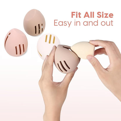 3 Pcs Makeup Sponge Holder, Cosmetic Travel Cases, Egg-shaped Blender Storage, Durable Silicone Organizer for Wet or Dry Makeup Sponges, Space-Saving, Easy to Clean (white/pink/khaki)