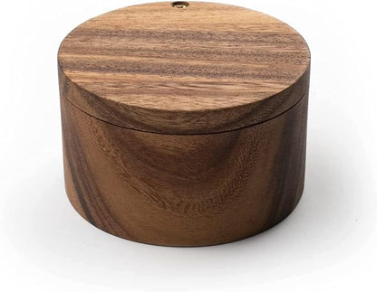 KH Acacia Wood Salt or Spice Box with Swivel Cover perfect for keeping table salt, Salt Cellers, gourmet salts, herbs or favorite seasonings, 3.5 (dia) x 2.5 Inch (height)