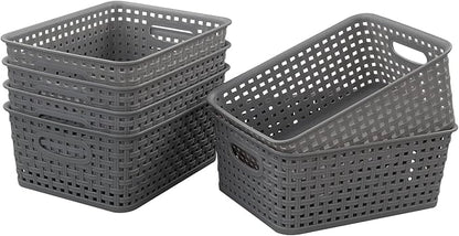 Grey Plastic Storage Basket, 10.03" x 7.67" x 4.05", 6 Packs