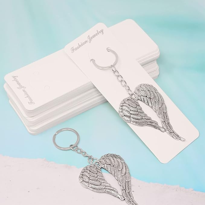 "Honbay 100PCS Keychain Display Cards Keyring Packaging Cards Blank Jewelry Display Hanging Cards and 100PCS Self Sealing Bags for Keychain Display, Organization and Storage"