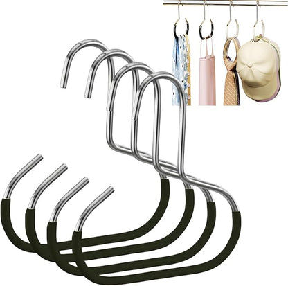 Durable Steel Hangers: Maximize Closet Space with Versatile Storage, Non-Slip Stainless Steel Clothes Rack Organizer for Hats, Ties, Scarves, Clothes (4, Black)