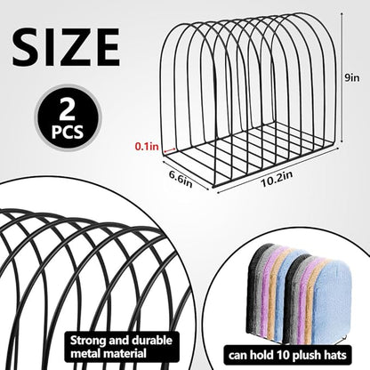 2 Pcs Beanie Holder Organizer, Knitted Hat Storage Rack Display Stand Metal Cap Holder for Winter Swimming Hat Display Home Entryway Tabletop Bedroom Closet Dresser Room Office (Black, 2 Pcs)
