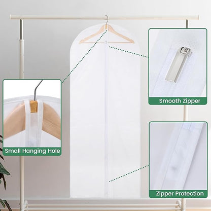 Carbrea 12 Pack Garment Bags for Hanging Clothes - Translucent Dress Bag for Closet Wardrobe Storage Travel - 24" x 57"