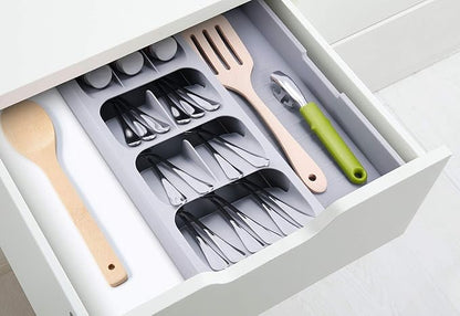Expandable Kitchen Drawer Organizer, Adjustable Cutlery Trays and Utensil Holder, Kitchen Drawer Dividers Storage for Silverware, Flatware, Knives, Spoons, Gray