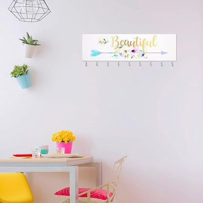 Jetec Hair Bow Organizers, Hair Clip Holders, Hello Beautiful Wall Mount Jewelry Holder with 9 Hooks for Room(Beautiful Style)