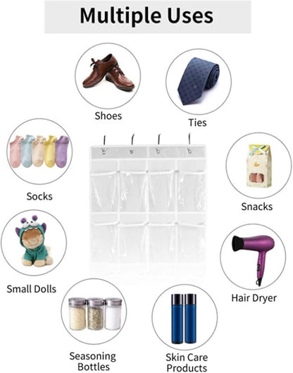24 Pockets Over The Door Shoe Organzier, Hanging Shoe Rack for Door Large Capacity Shoe Organizer Holder with 3 Metal Hooks Black