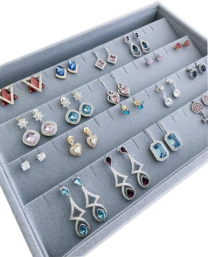 Premium Quality Grey Velvet Stackable Organizer Tray Earrings Jewelry Storage Store Home Organization Closet Drawer Inserts Dividers