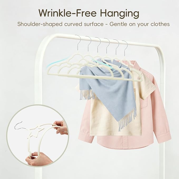 GoodtoU 50 Pack Velvet Baby Hangers, 12.8 Inch Non-Slip Toddler Clothes Hangers, for Infant Coats, Dresses & Pants, White - Star