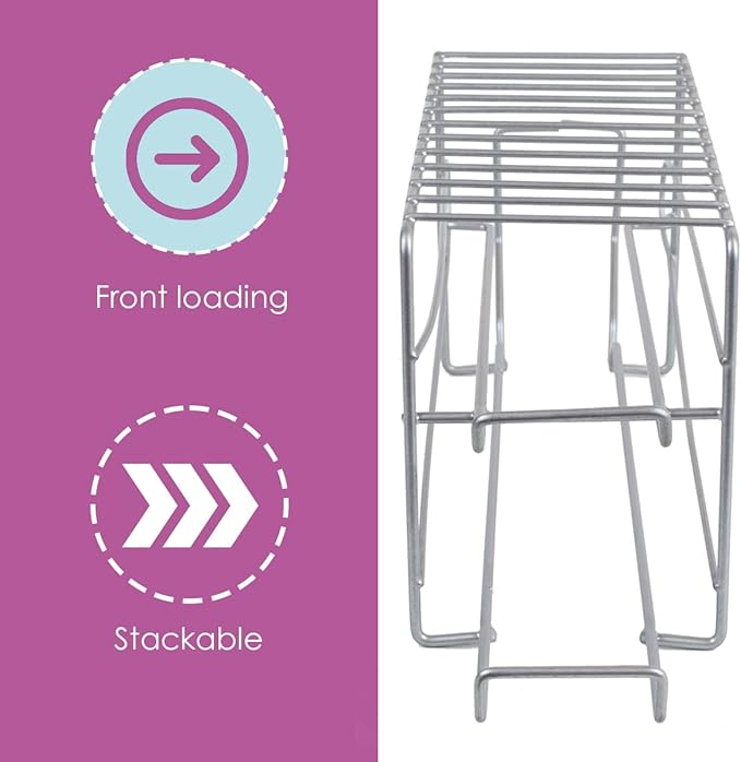 Home Basics Steel Can Dispenser, (Silver) 12 Can Soda Organizer For Refrigerator And Pantry | 2 Tier Can Holder