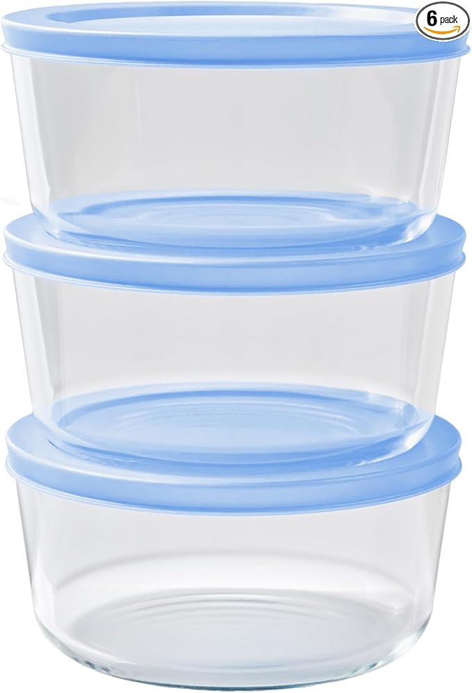 6-Piece Glass Food Storage Containers Set (3 Containers + 3 BPA-Free Lids) | 4-Cup, Leakproof | Microwave, Freezer, Oven & Dishwasher Safe | Ideal for Meal Prep & Pantry Organization, Lavender Blue