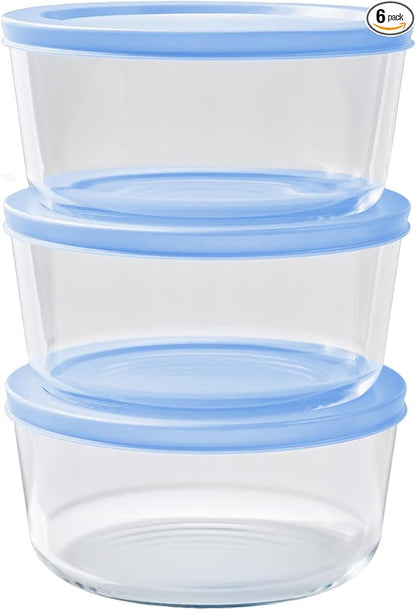 6-Piece Glass Food Storage Containers Set (3 Containers + 3 BPA-Free Lids) | 4-Cup, Leakproof | Microwave, Freezer, Oven & Dishwasher Safe | Ideal for Meal Prep & Pantry Organization, Lavender Blue
