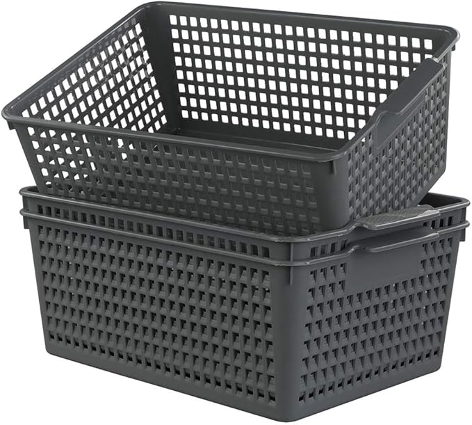 Ggbin Plastic Basket for Organizing, Grey Basket Bins, 13.8"x10.2"x5.7", Set of 3