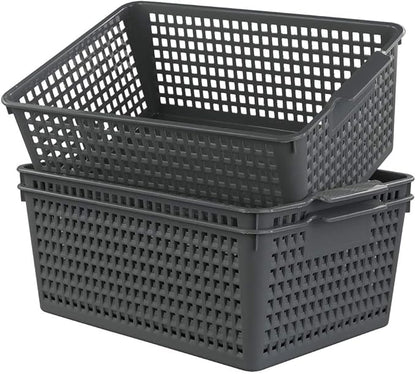 Ggbin Plastic Basket for Organizing, Grey Basket Bins, 13.8"x10.2"x5.7", Set of 3