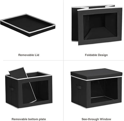 Homsorout Large Storage Bins with Lids - Fabric Storage Cubes with Window, Collapsible Bins for Clothes, 15.7 Inch Large Baskets for Bedroom, Dorm, Office, Black, 6 Pack