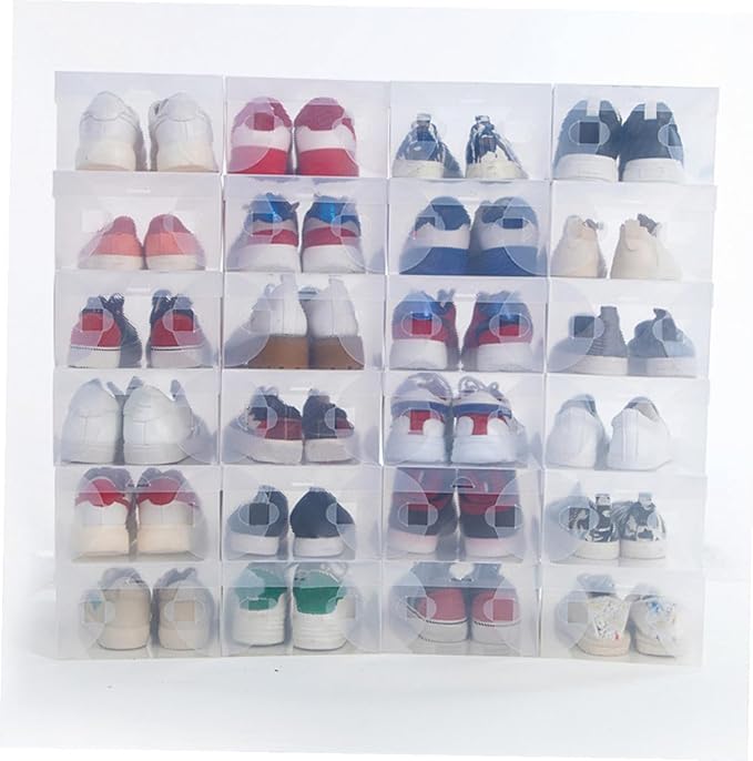 6Pcs Shoe Storage Boxes with Flip Lid, Plastic Shoe Containers 28X18X10Cm Medium White for Home Dustproof Organization