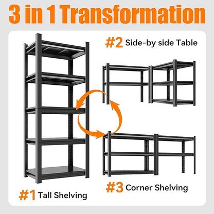 78''H Garage Shelving 5 Tier Wood Storage Shelves 2500 LBS Load Capacity Adjustabl Shelf Units 78" H*36" W*14" D Metal Shelving Suitable for Basement Warehouse Pantry,Black