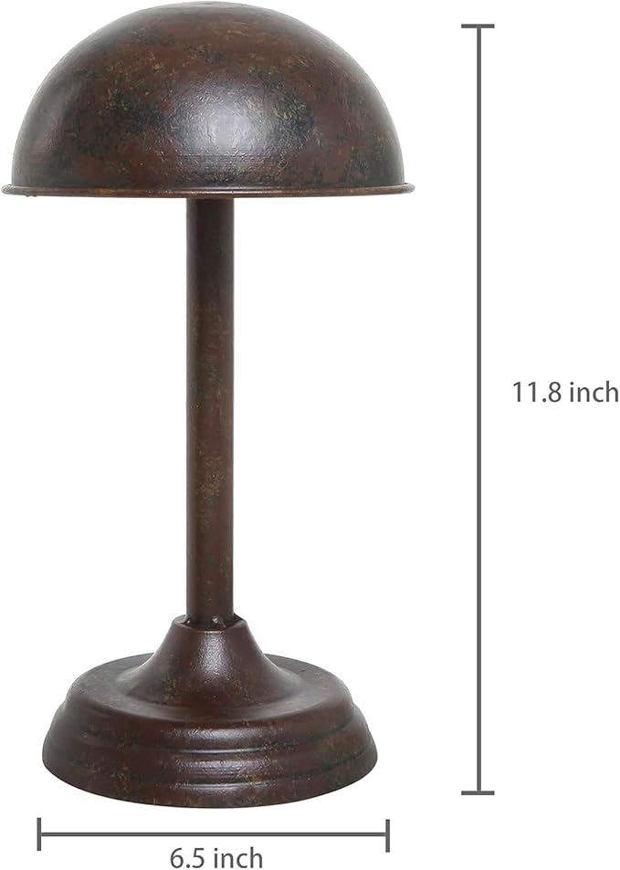 MyGift Hat Holder, Cowboy Hat Rack for Display, Antique Tabletop Wig Stand, Baseball Cap Helmet Organizer, Brown Metal Dome Shape