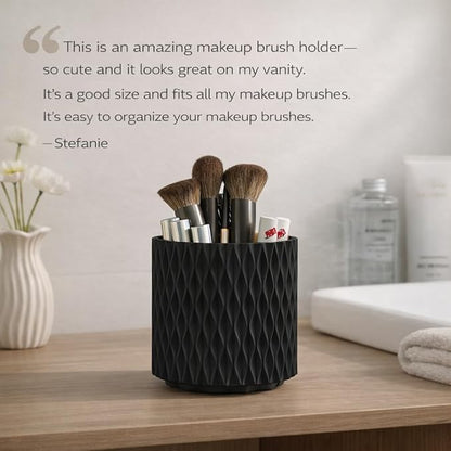 Makeup Brush Holder Organizer, 360° Rotating 5-Slot Make up Brushes Cup for Cosmetic, Lipstick, Hair Brush Holder - Spinning Vanity Countertop Caddy for Bathroom, Dorm & Office, Black