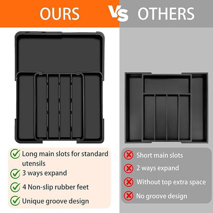 Silverware Organizer Expandable Utensil Drawer Organizer Adjustable Drawer Organizer, Flatware Cutlery Silverware Tray for Spoons Forks Knives Kitchen Organizers Storage (Black)