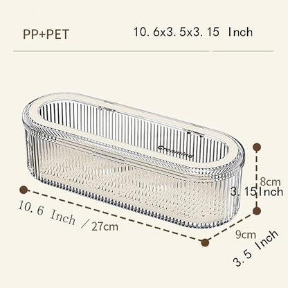 Silverware Organizer with Lid and Drainer, Covered Utensil Tray for Kitchen Drawer and Countertop, Clear Plastic Cutlery and Flatware Storage Box for Spoons Forks Knives Holder Case