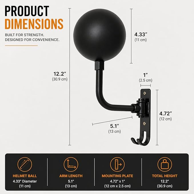 ZUDAY Home Helmet Hanger Wall Mount, 180° Swivel Rack and Holder with 2 Hooks to Motorcycle Helmet, Bike Coat, Hat, Baseballs Cap, Rugby Helmet
