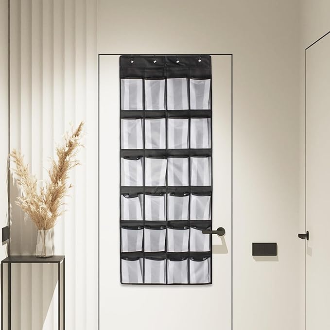 Over Door Shoe Storage 24 Mesh Pockets Over the Door Organiser for Shoes Multifunctional Hanging Shoe Rack Storage for Bedroom, Living Room, Bathroom, For Wardr