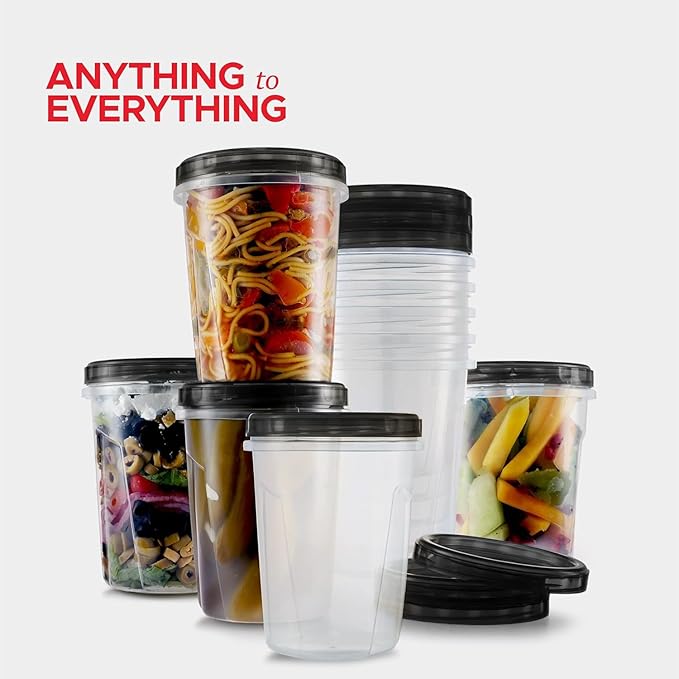 Tafura 10 Pack Leakproof Freezer Containers for Food with Twist Top Lids - 32 Oz BPA Free Reusable Plastic Soup Containers with Screw On Lids - Ideal for Meal Prep, Organization - Midnight Black Lid