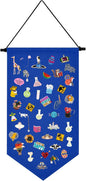 Kunyeah Wall Hanging Brooch Organizer Storage Case Colorful Canvas Pin Board Stand Enamel Pin Badge Hanging Holder Display Banner Earrings Collection Holder - Pins No Included (Blue)
