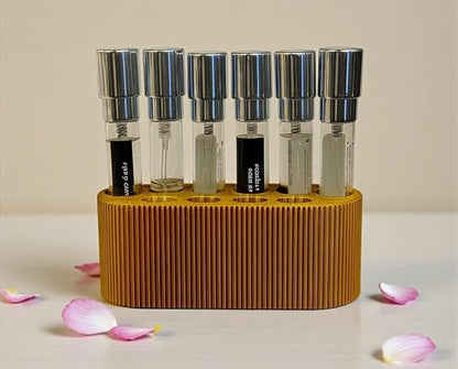 Perfume Sample Organizer for Bathroom or Vanity – Ideal Makeup and Skincare Storage, Desk and Bathroom Counter Organizer, Gift for Her ((GOLD) Fits 8mL Atomizers (Travel Size))