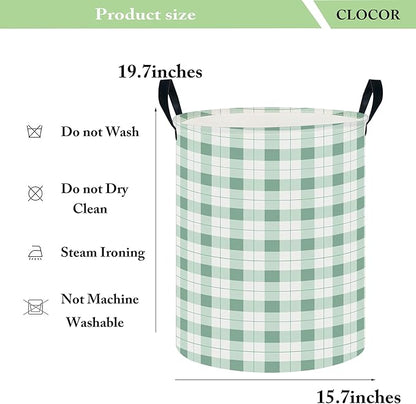 CLOCOR Large Laundry Basket,Waterproof Nursery Hamper,Collapsible Fabric Storage Container,Room Decor,Gift Basket（Green Grid