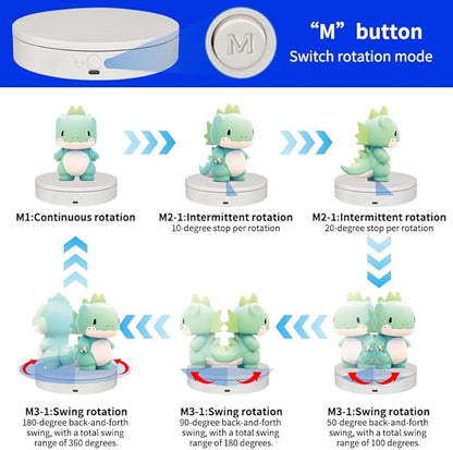 Rotating Display Stand with Type-C, 360 Motorized Spinning Display Turntable Adjustable Speed and Direction, Cup Turner for Tumblers, Photography Lazy Susan for Jewerly Display (white, 4.53'')